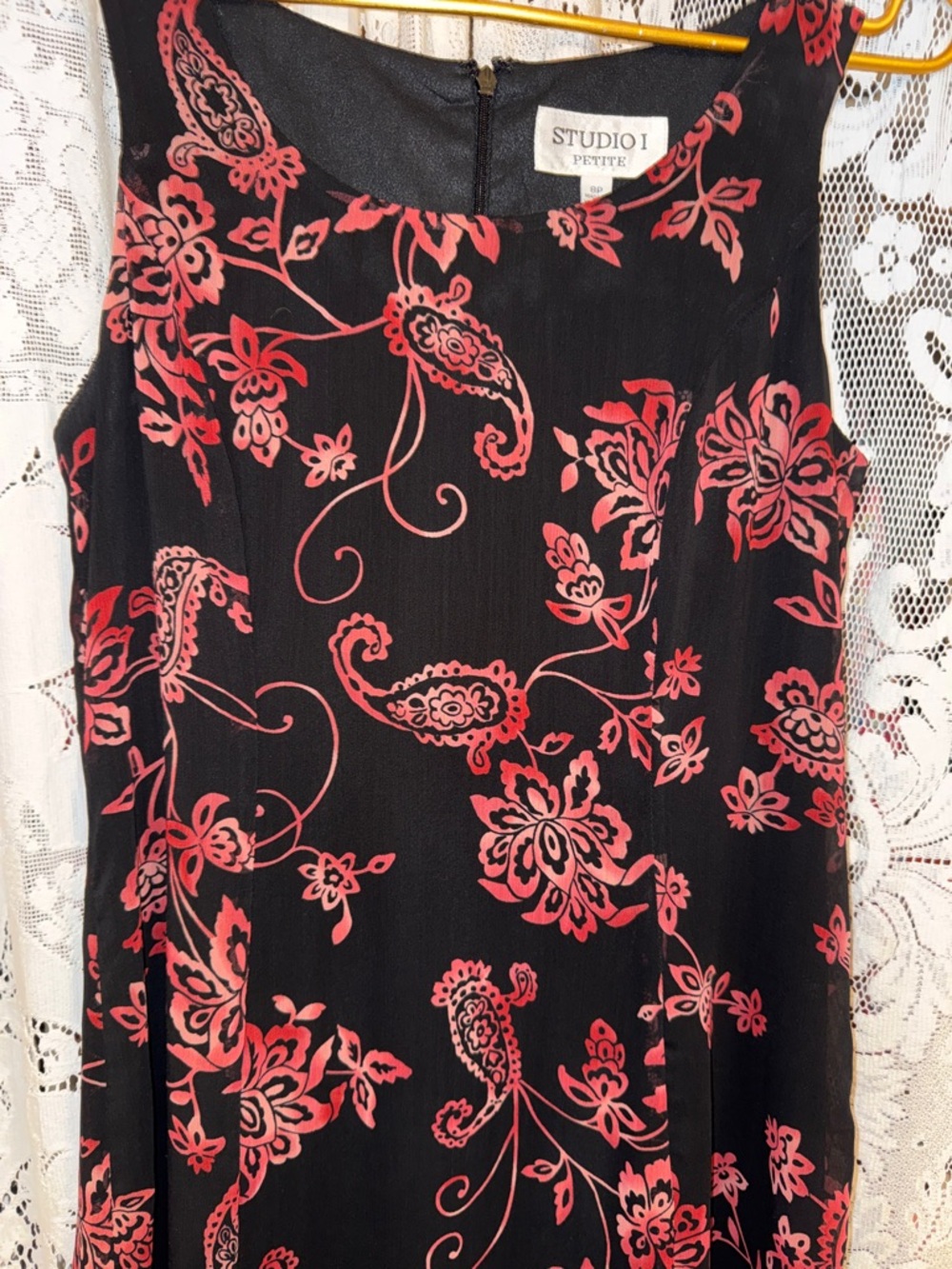Studio I Black Midi Dress with Red Floral Print - Picture 4 of 6